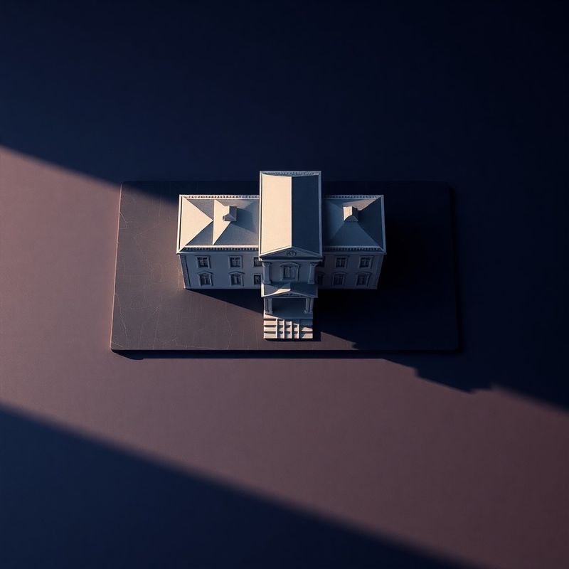 Architektonický model na tmavom stole s indigovým osvetlením