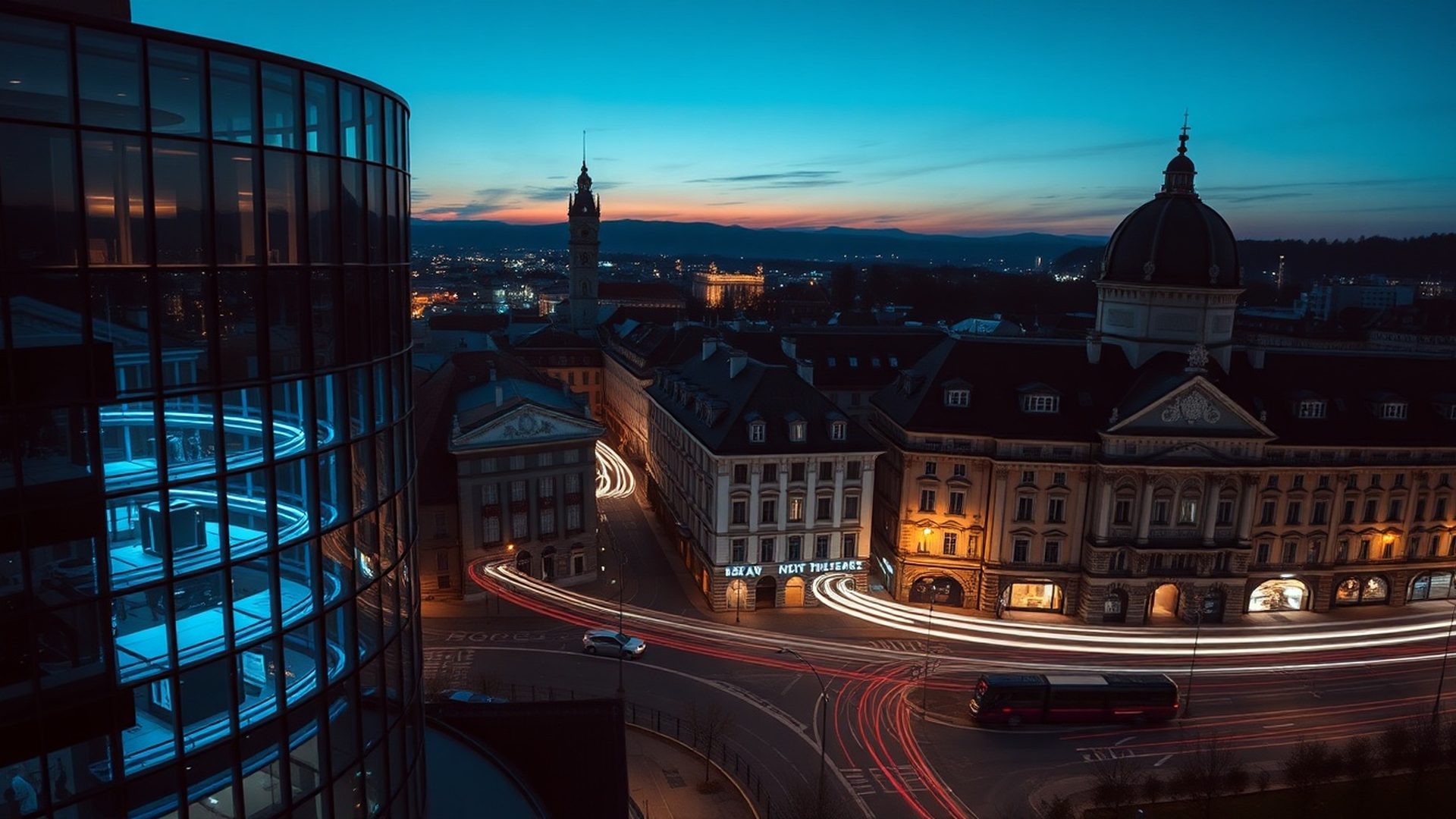 Trenčínska panoráma za súmraku v hlbokých indigových tónoch